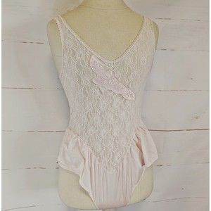 Vintage Gloria Vanderbilt Pink Lace Ruffle Teddy Lingerie Small Stretch